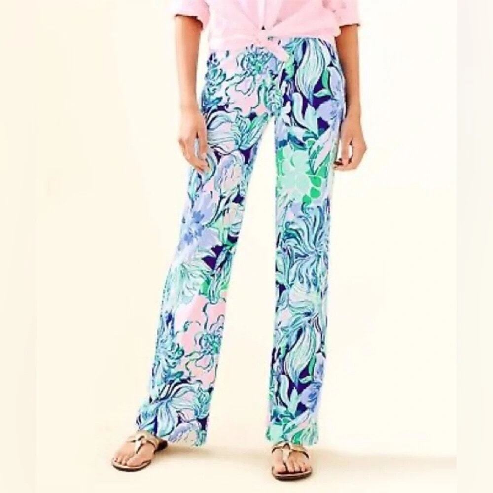Lilly Pulitzer Georgia May Palazzo Pants Womens Medium Party Thyme Floral Beachy